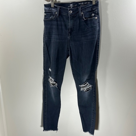7 For All Mankind Denim - 7 For All Man Kind Distressed Dark Wash Denim The High Waist Skinny Jean Size 26